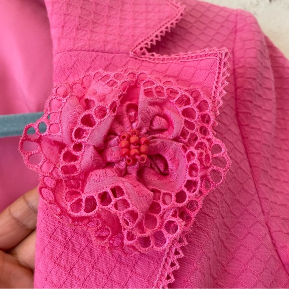 Vintage Nanette Lepore hot pink corset style rossete lace blazer barbiecore sz 4 - Picture 8 of 11